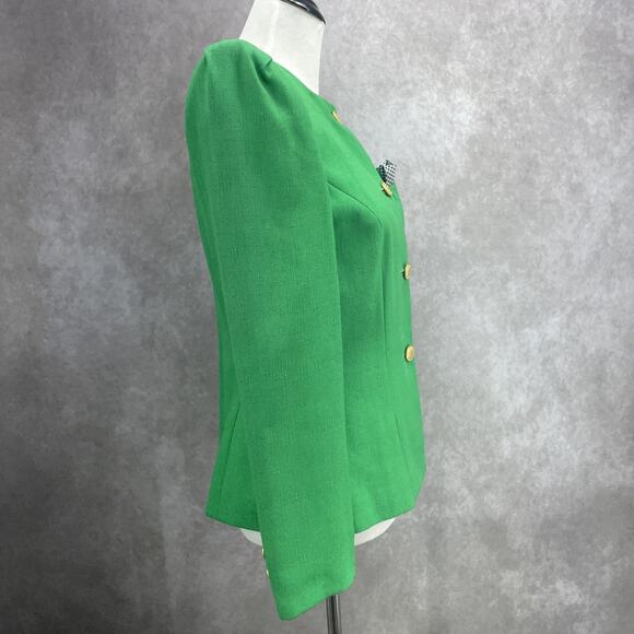 Vintage Sassoon Womens 10 Bright Green Peplum Blazer Gold Buttons Retro Career - Picture 5 of 9